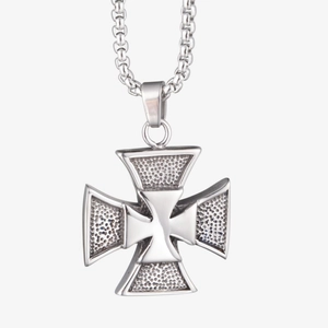 Punk style stainless steel iron cross pendant necklace with hammered texture on box chain