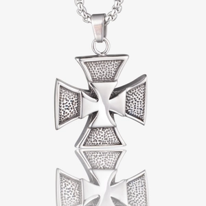 Men Stainless Steel Maltese Iron Cross Pendant Necklace Double Layer Textured Punk Gothic Style Jewelry For Unisex