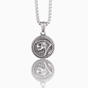 Gothic Skull Grim Reaper Pendant Necklace Stainless Steel Antique Silver Round Medallion Punk Biker Jewelry For Men Women