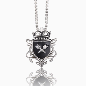 Vintage Stainless Steel Shield Crown Pendant Necklace Black Enamel Crossed Arrows Gothic Punk Jewelry For Men Women Accessory