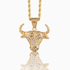 Collar Con Colgante de Cabeza de Toro de Oro Hip Hop de Acero Inoxidable Zirconia Joyería Para Hombre Mujer Estilo Streetwear