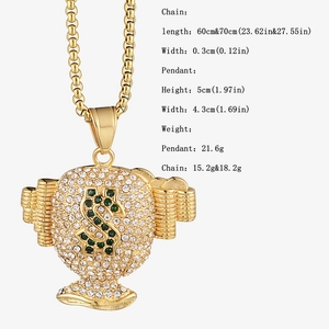Spécifications détaillées du pendentif dollar hip hop et sa chaîne de couleur dorée