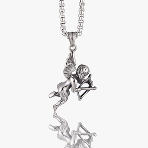Vintage Stainless Steel Cupid Angel Pendant Necklace Unisex Hip Hop Streetwear Silver Angel Wings Pendant Jewelry With Bead Chain