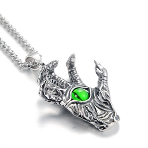 Hip-hop dragon claw necklace with green evil eye skull pendant for men and women