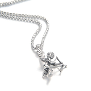 Silver Cupid angel pendant necklace made of stainless steel with a sturdy box chain