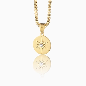 Hip Hop Stainless Steel Sun Star Pendant Necklace With Rhinestone Inlaid Box Chain Unisex Fashion Jewelry Gift