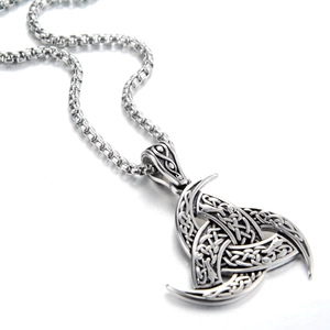 Collar con colgante Cuerno de Odín Vikingo en acero inoxidable con nudos celtas
