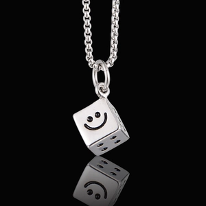 Collier hip hop avec pendentif dé souriant en acier titane poli pour hommes et femmes