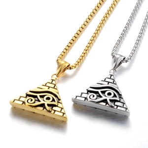 Pyramid necklace with Eye of Horus in gold and silver steel on a box chain