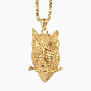 Gotische Eulen-Totenkopf-Halskette in Gold-Finish mit passender Box-Kette