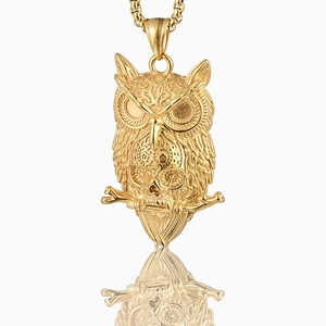 Edelstahl Eule Totenkopf Anhänger Halskette Gotik Punk Retro Stil Geschnitzte Eule Tier Schädel Schmuck Für Herren Damen Unisex Geschenk