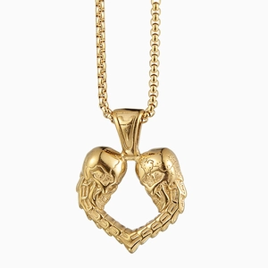 Collar con colgante de corazón de esqueleto dorado estilo gótico para hombre y mujer