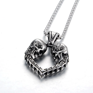 Collar con colgante de corazón de calavera en acero inoxidable plata vieja para hombre y mujer