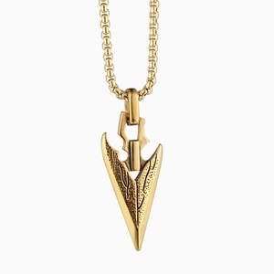 Collier rétro avec pendentif pointe de flèche en acier inoxydable et chaîne box dorée