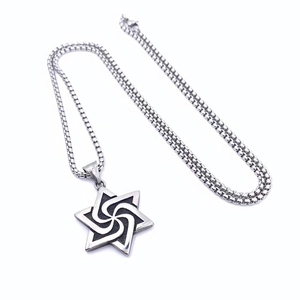 Polished titanium steel necklace featuring a vintage hexagram sun wheel pendant design
