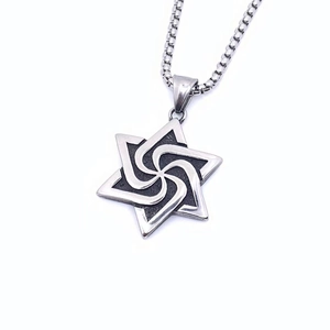 Vintage Titanium Steel Hexagram Pendant Necklace For Men Women Retro Religious Symbol Relief Box Chain Jewelry
