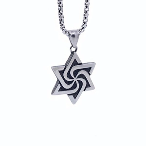 Minimalist hexagram star pendant necklace in vintage titanium steel with box chain