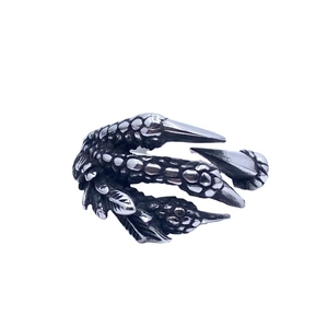 Vintage titanium steel dragon claw ring for men featuring detailed punk scale textures
