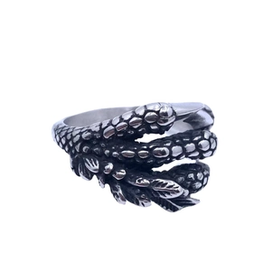 Vintage dragon claw ring for men featuring detailed scales and feathers in silver finish