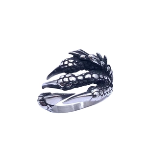 Vintage retro titanium steel dragon claw ring for men with punk rock adjustable design