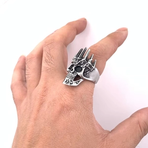 Vintage gothic skull ring with crown for men made of polished stainless steel