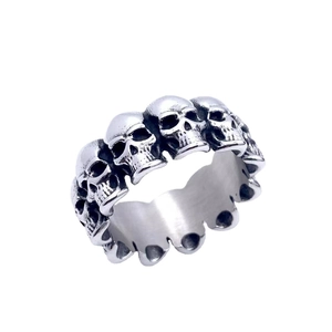 Vintage Skull Ring For Men Gothic Punk Stainless Steel Band Polished Full Skull Pattern Jewelry Finger Ring Gift