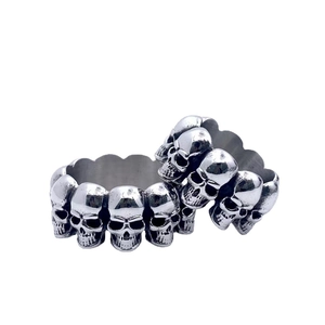 Vintage gothic skull relief band ring for men made of durable silver finish titanium steel