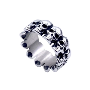 Retro stainless steel ring for men featuring an all-around embossed skull punk design