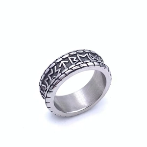 Retro Viking Rune Stainless Steel Ring For Men Vintage Nordic Mythology Band Jewelry Distressed Style Polished Finger Ring