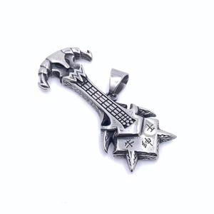 Vintage stainless steel bull head guitar pendant with punk rock star design for men