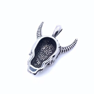 Vintage punk style stainless steel bull skull pendant with oxidized antique finish for men