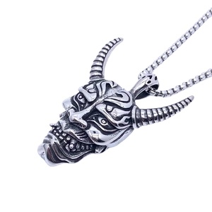 Retro stainless steel Prajna devil mask pendant necklace with square box chain