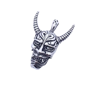 Gothic punk Hannya mask pendant in vintage silver stainless steel for men