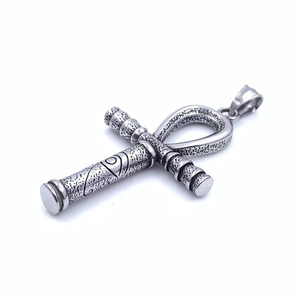 Vintage Egyptian Ankh cross and Eye of Horus pendant in oxidized stainless steel