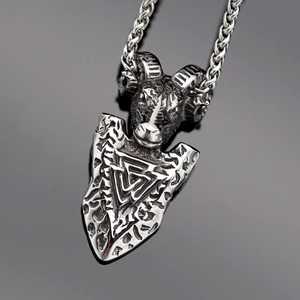 Viking Goat Head Pendant Necklace For Men Stainless Steel Valknut Rune Compass Arrowhead Retro Nordic Punk Pirate Jewelry Gift