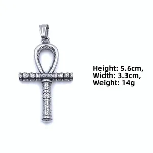 Vintage Egyptian Ankh cross pendant with Eye of Horus, 5.6cm height, stainless steel