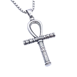 Vintage Stainless Steel Ancient Egypt Ankh Cross Pendant Necklace Eye Of Horus Distressed Men Pendant Necklace Jewelry