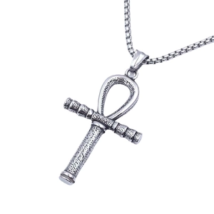 Vintage Ankh pendant necklace for men in oxidized stainless steel with a sturdy box chain