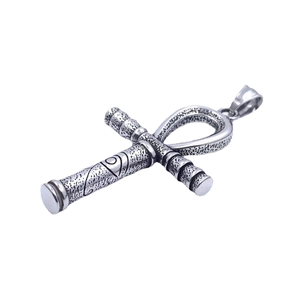 Ancient Egyptian Ankh pendant necklace in antiqued stainless steel for men