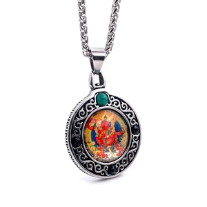 Collar con colgante de Ganesha de estilo étnico con turquesa y cadena de acero inoxidable