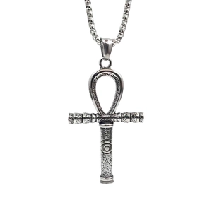 Vintage silver Ankh cross necklace with Eye of Horus detail on a stainless box chain