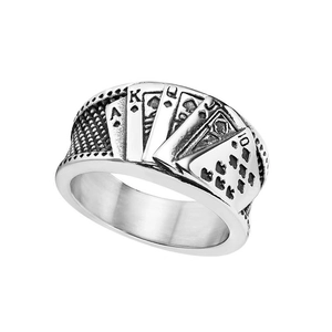 Retro Hip-Hop Herrenring aus Titanstahl mit gravierten Pokerkarten-Motiven