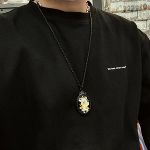 Colgante thangka de zorro de nueve colas en collar de acero de titanio negro para hombre