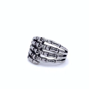 Retro punk skeleton hand ring in vintage stainless steel with gothic skull details