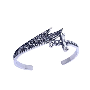 Vintage gothic dagger cuff bracelet for men featuring black rhinestones in titanium steel