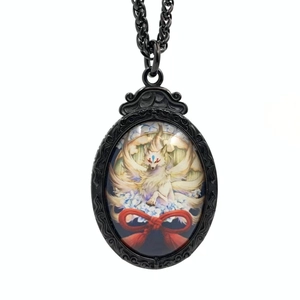 Collar con colgante de Zorro de Nueve Colas vintage en acero inoxidable negro para mujer