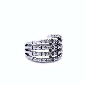 Vintage punk skull hand claw ring in retro silver stainless steel with gothic design