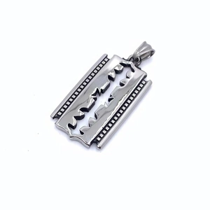 Cool razor blade pendant necklace in silver stainless steel for punk hip-hop street style