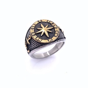 Men's Retro Titanium Stainless Steel Compass Rose Signet Ring Nautical Theme Two-tone Gold Silver Anchor Detail Fashion Hip Hop Jewelry