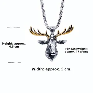 Detailed view of bicolor deer head pendant with dimensions of 4.5cm height and 5cm width
